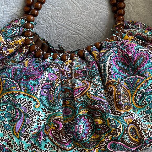 Vibrant Paisley Hobo Bag with Wooden Bead Handles - Picture 7 of 14